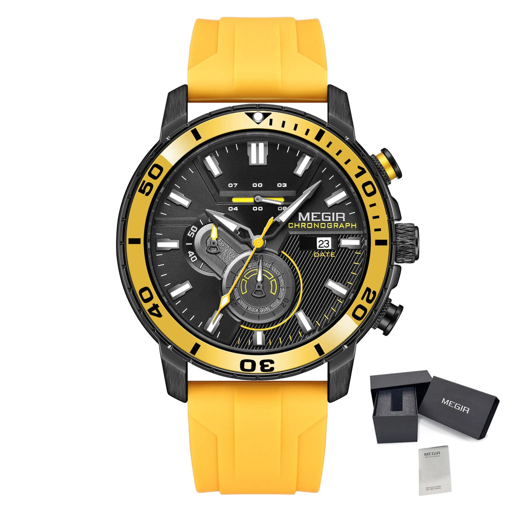 MEGIR Luxury Military Watches for Men Fashion Sport Quartz Wristwatch Waterproof Silicone Band Male Clock Chronograph with Date