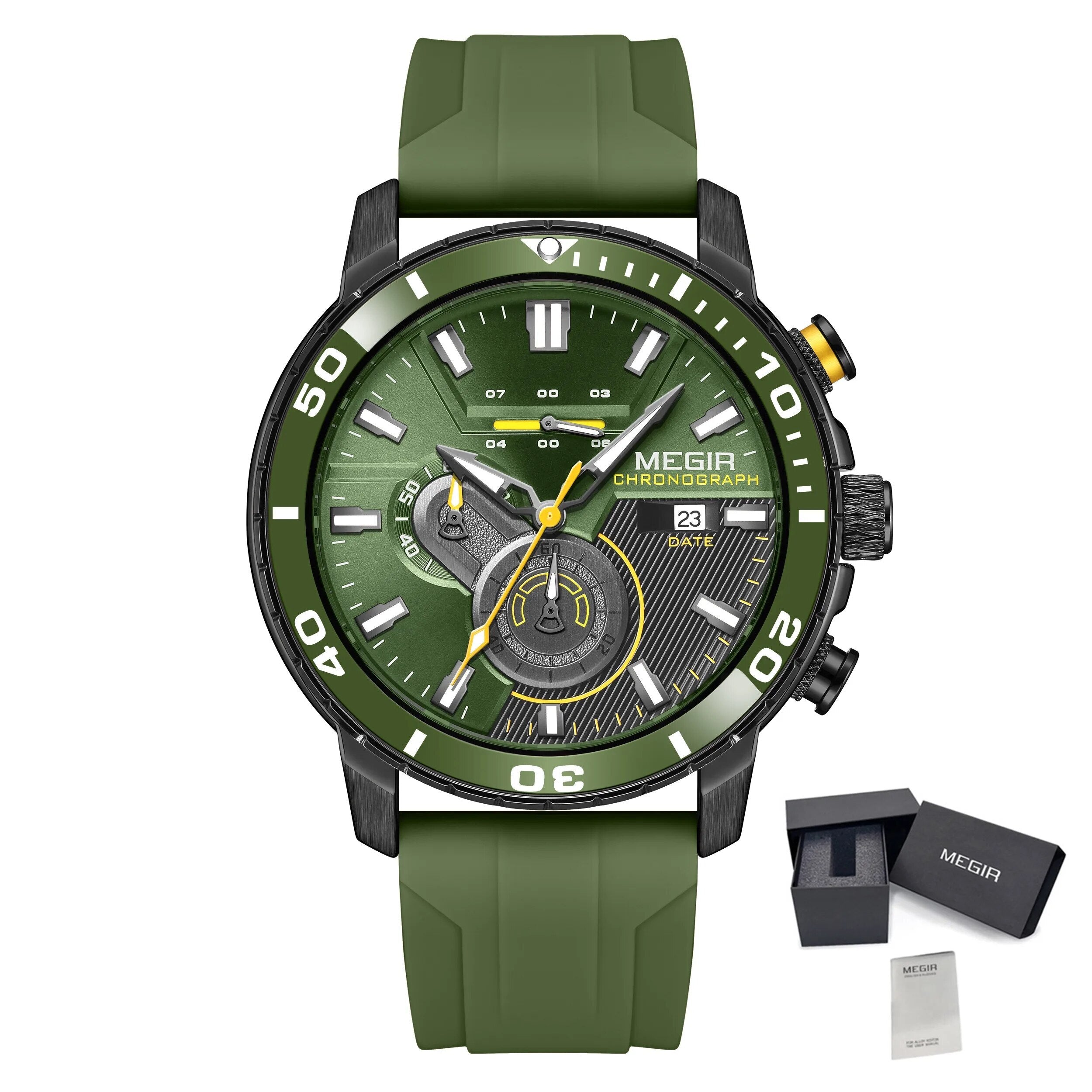 MEGIR Luxury Military Watches for Men Fashion Sport Quartz Wristwatch Waterproof Silicone Band Male Clock Chronograph with Date
