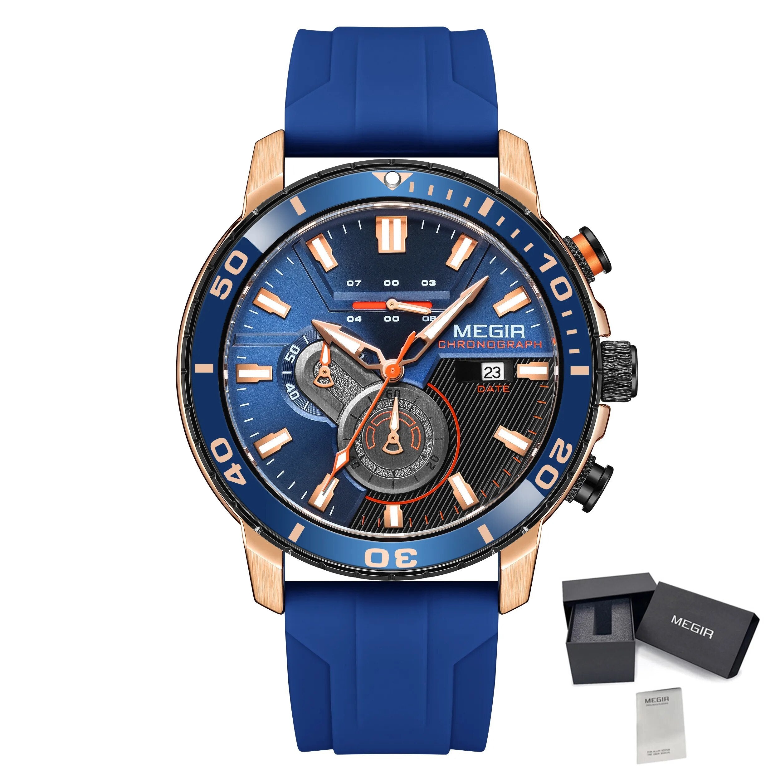 MEGIR Luxury Military Watches for Men Fashion Sport Quartz Wristwatch Waterproof Silicone Band Male Clock Chronograph with Date