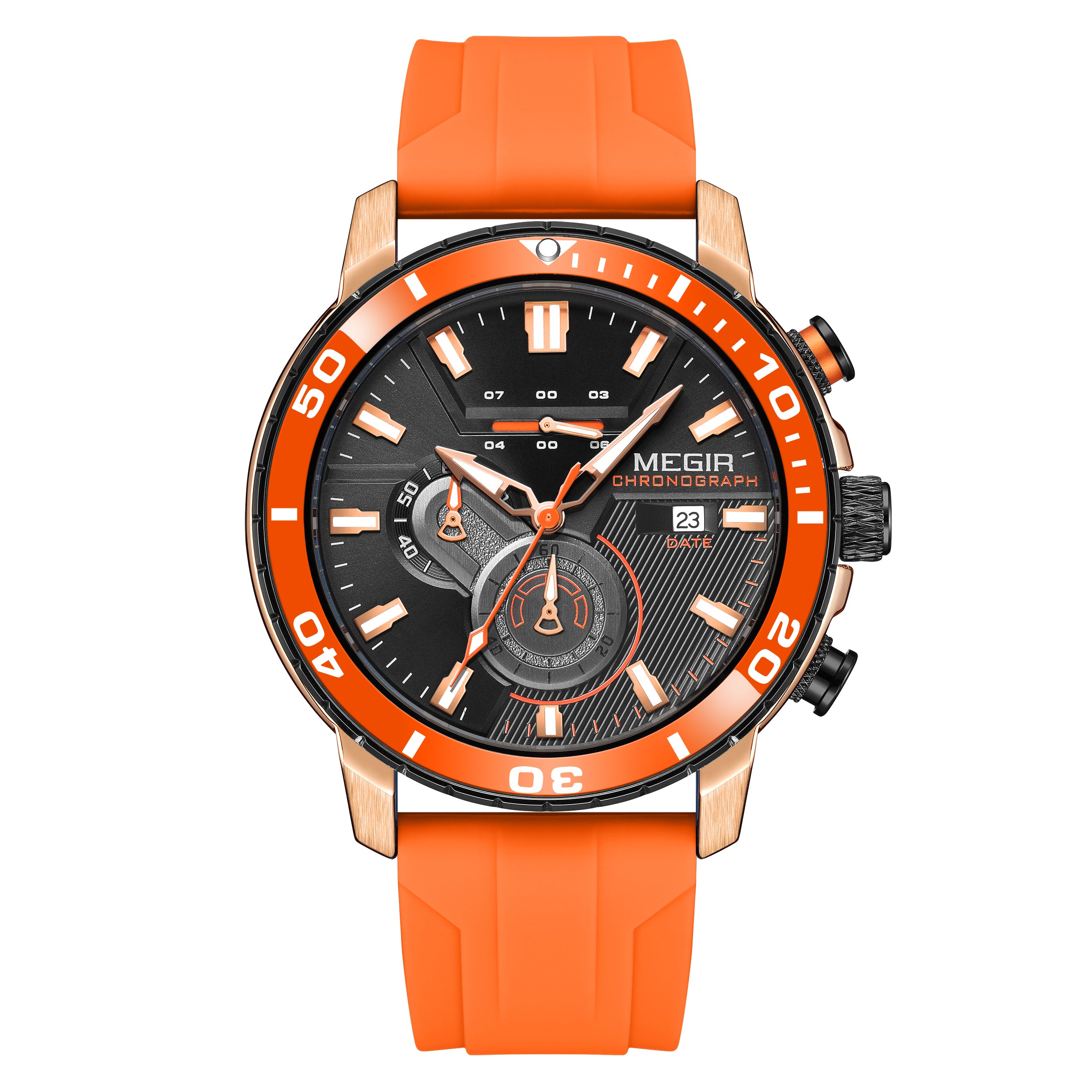 MEGIR Luxury Military Watches for Men Fashion Sport Quartz Wristwatch Waterproof Silicone Band Male Clock Chronograph with Date