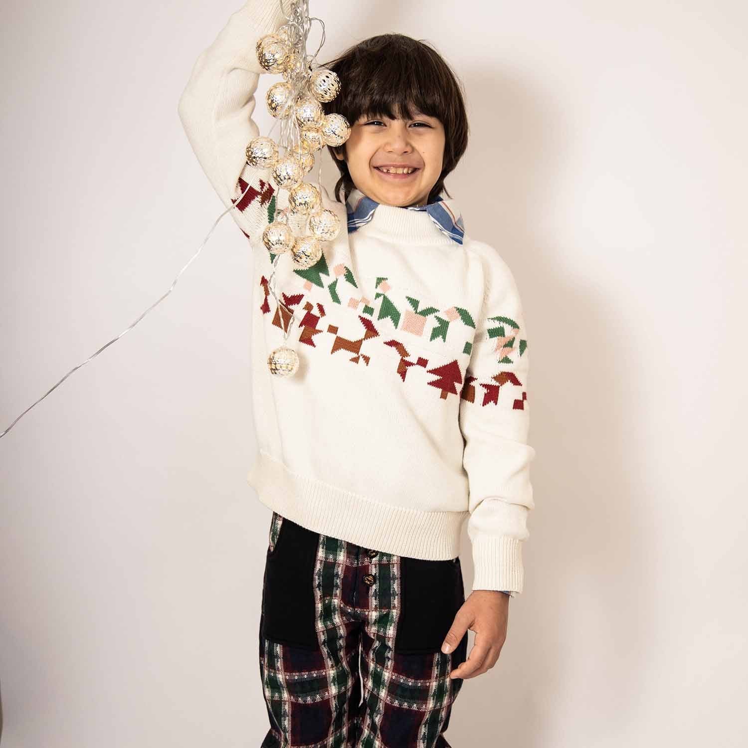 Kids Pants in Bordeaux and Green Tartan
