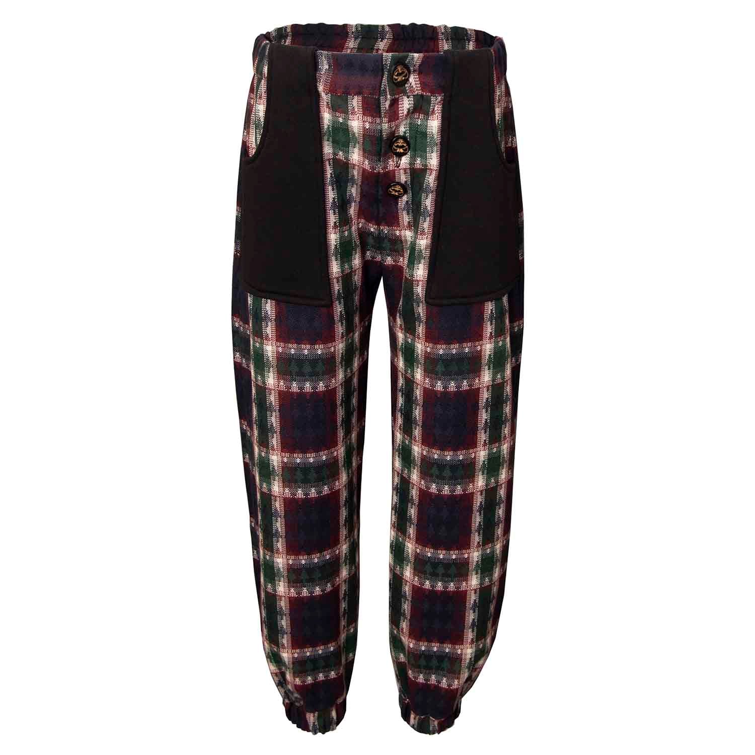 Kids Pants in Bordeaux and Green Tartan