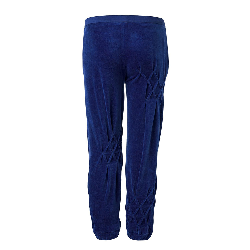Kids Blue Velvet Track Pants with Hand Smock