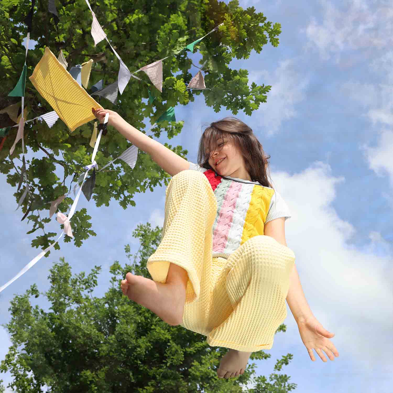 Yellow Waffle Cotton Dress Pants