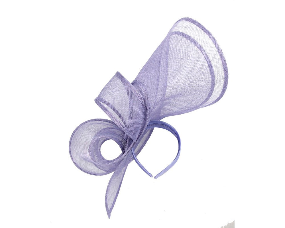 Large violet sinamay fascinator by Max Alexander