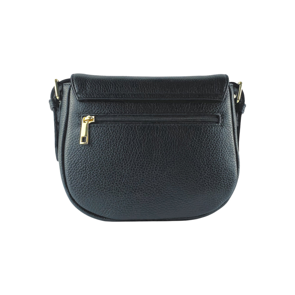 RB1002A | Genuine Leather Shoulder Bag Made in Italy with Removable Leather Shoulder Strap and Shiny Gold Metal Buckle Attachments - Black Color - Dimensions: 26 x 20 x 10 cm