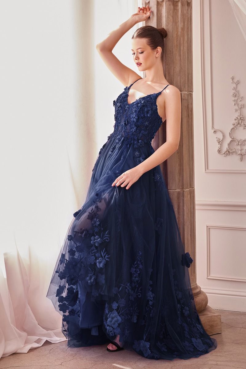 Tulle A-Line Floral Appliqued Gown