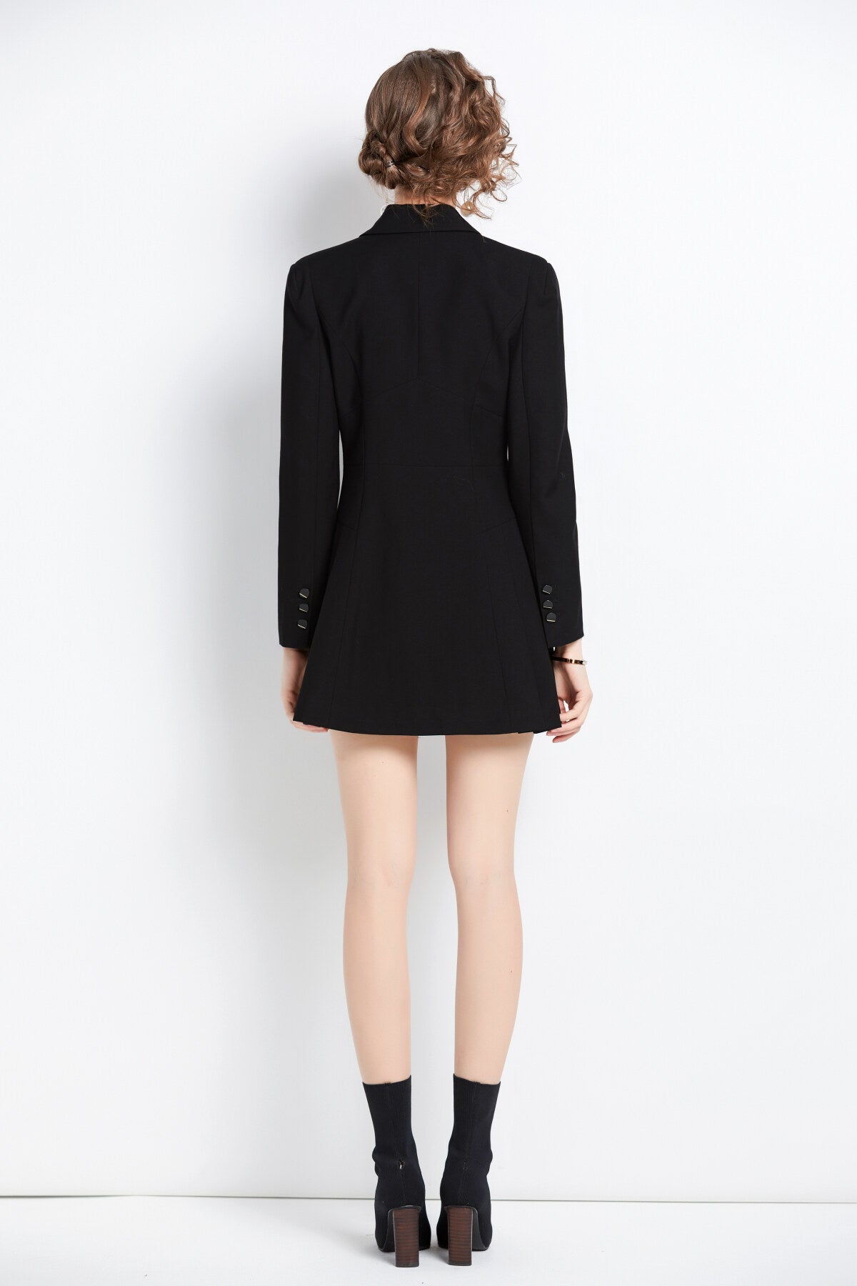 Black Pleated Cocktail Business Blazer Dress