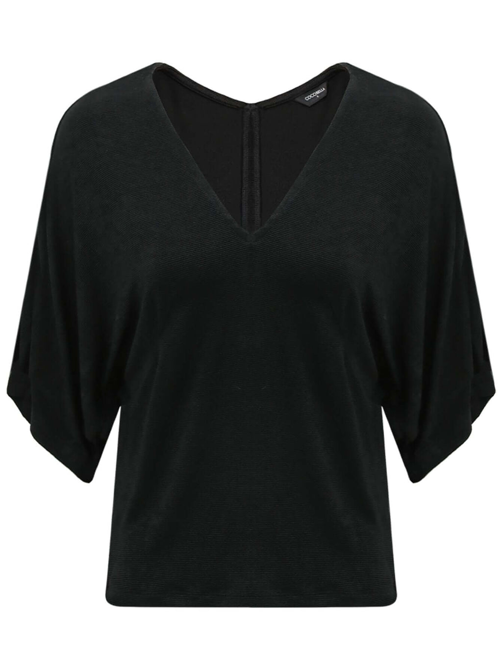 Deep V-Neck Black Knit Top