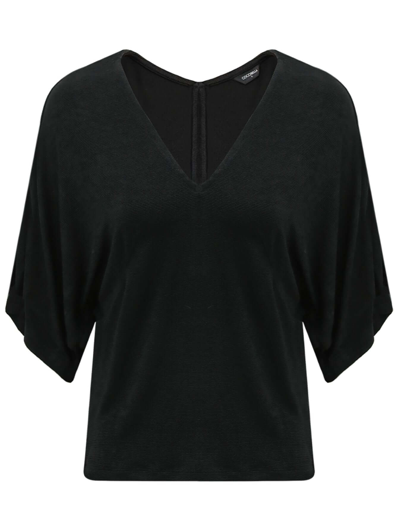 Deep V-Neck Black Knit Top