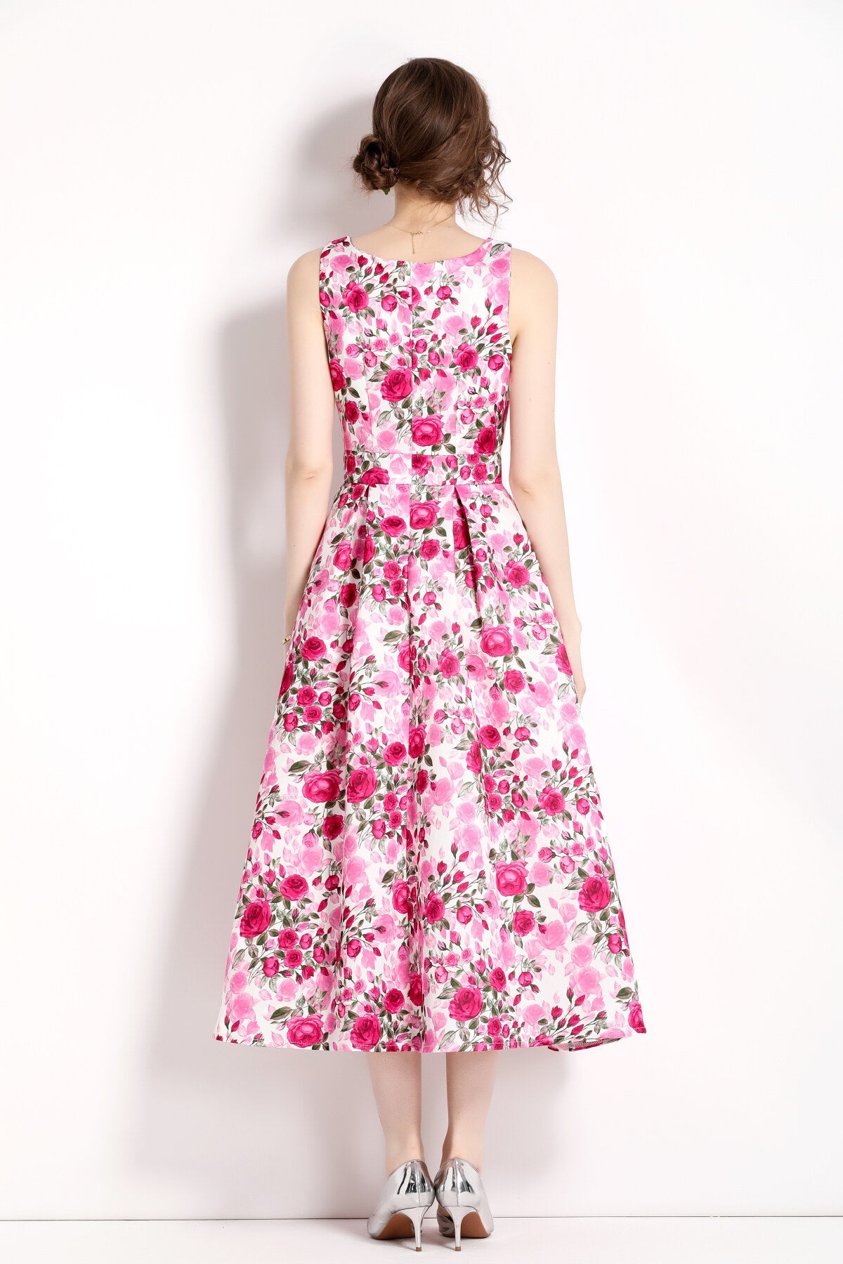 Floral Pink Sleeveless Midi Dress