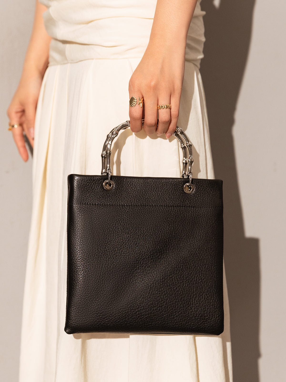 Minimalistic Square Structured Top Handle Bag