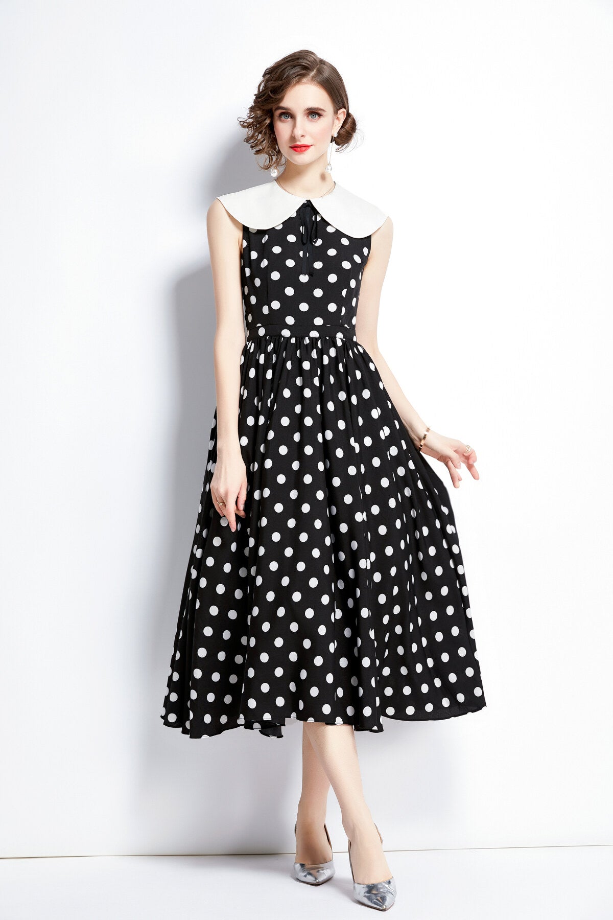 Peter Pan Collar Vintage Polka Dot Midi Dress