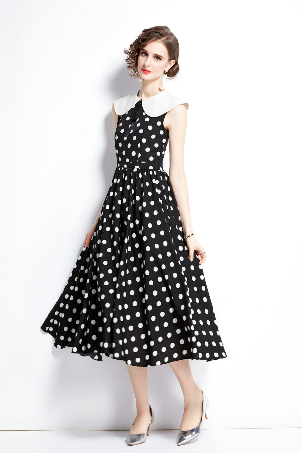 Peter Pan Collar Vintage Polka Dot Midi Dress