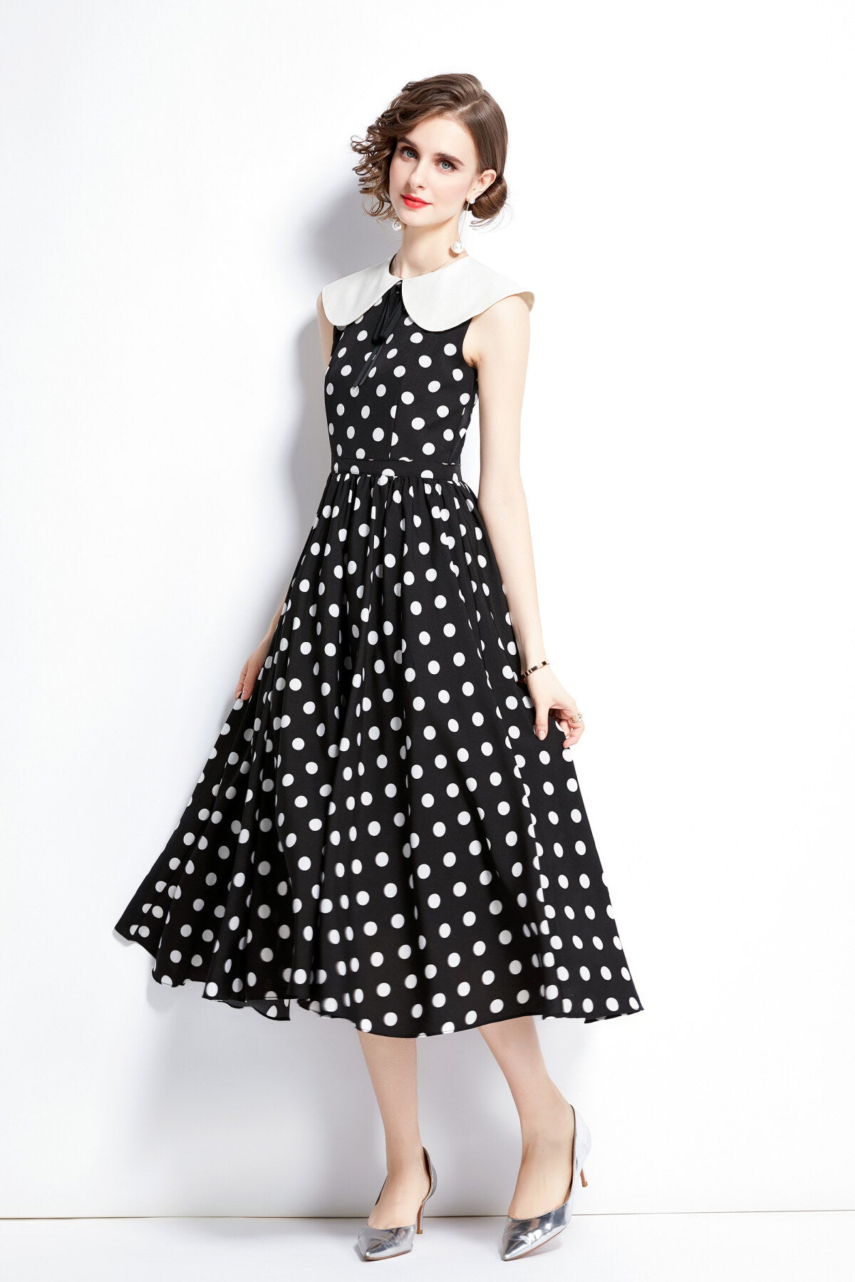 Peter Pan Collar Vintage Polka Dot Midi Dress