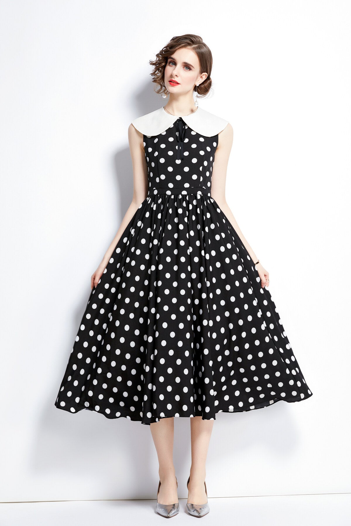 Peter Pan Collar Vintage Polka Dot Midi Dress
