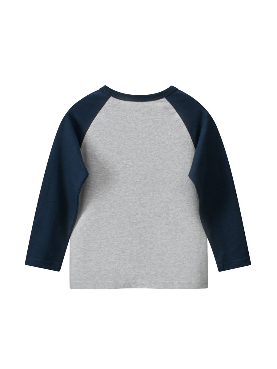 Autumn Baby Boys Letters and Animals Print Color Patchwork Long Sleeves Crew Neck Base Top Shirt