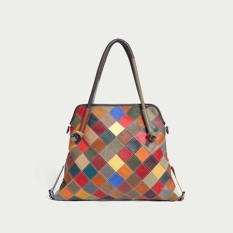 Rainbow Floral Leather Tote Bag