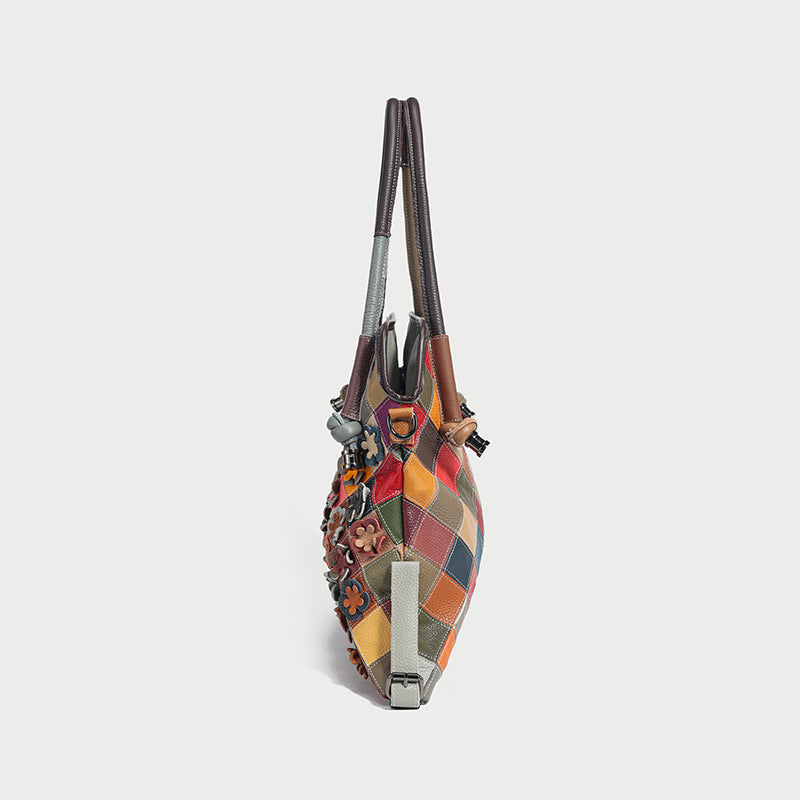 Rainbow Floral Leather Tote Bag
