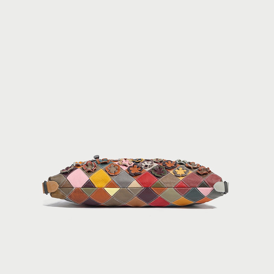 Rainbow Floral Leather Tote Bag