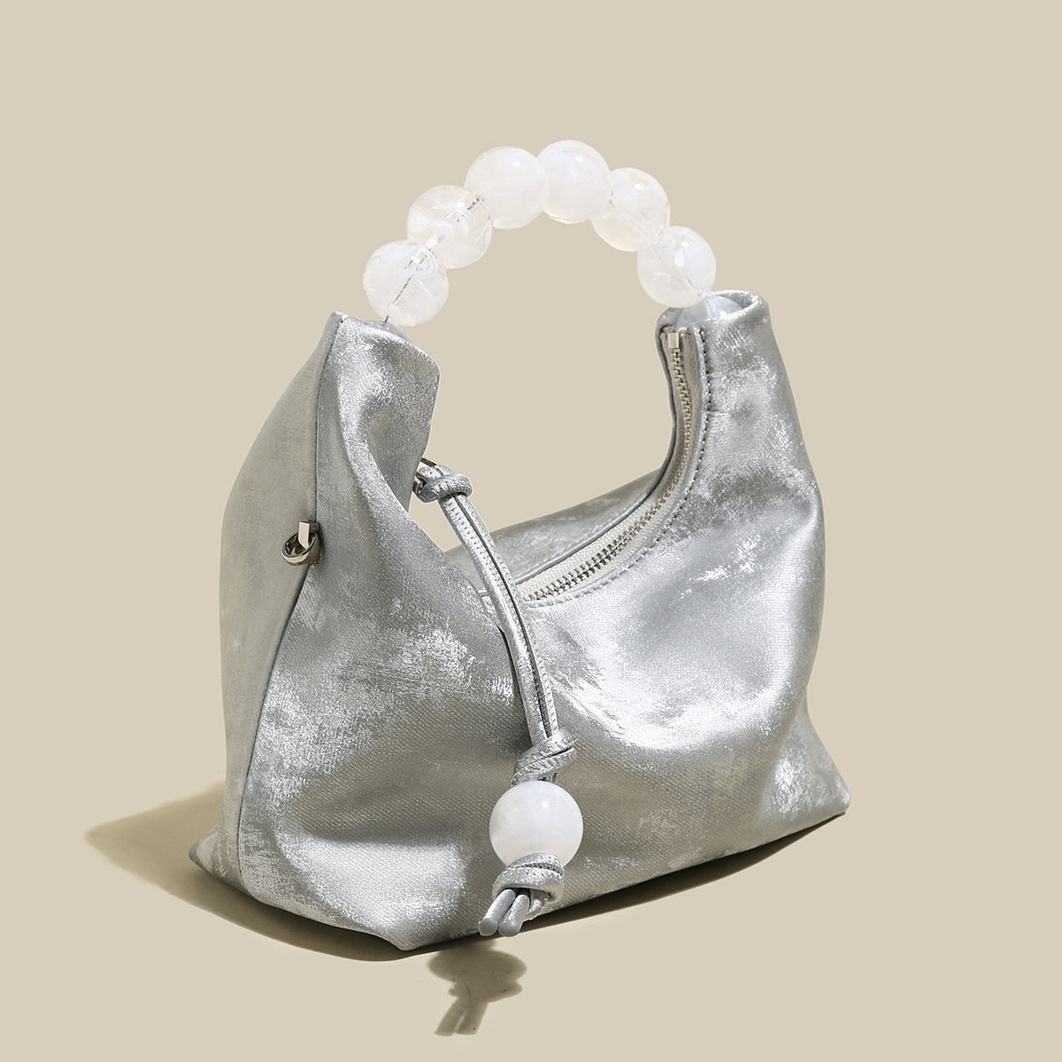 Silver Pearl Top Handle Bag
