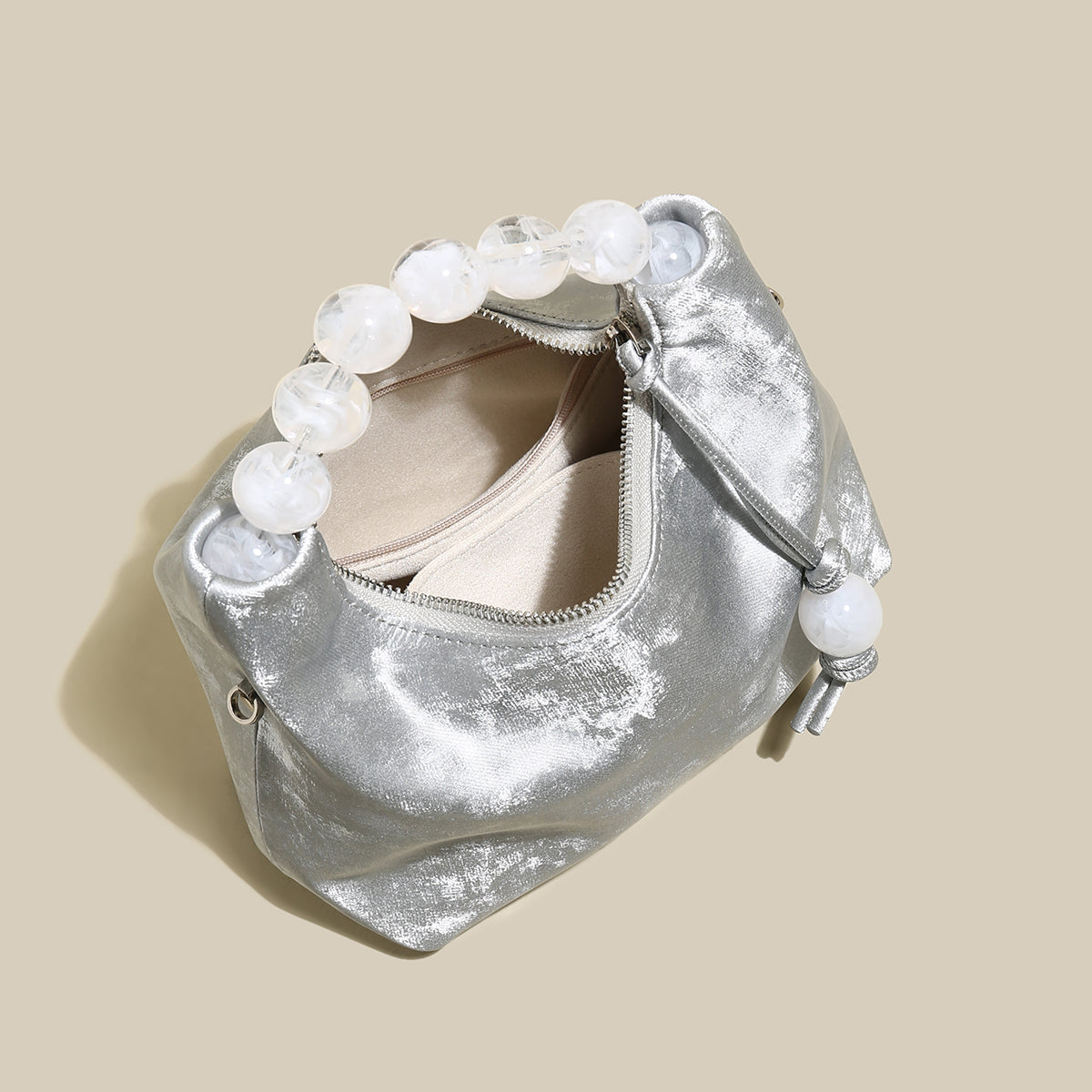Silver Pearl Top Handle Bag