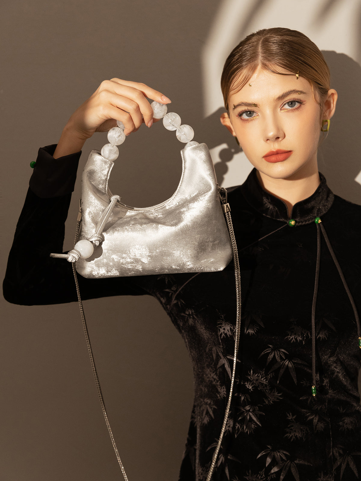 Silver Pearl Top Handle Bag