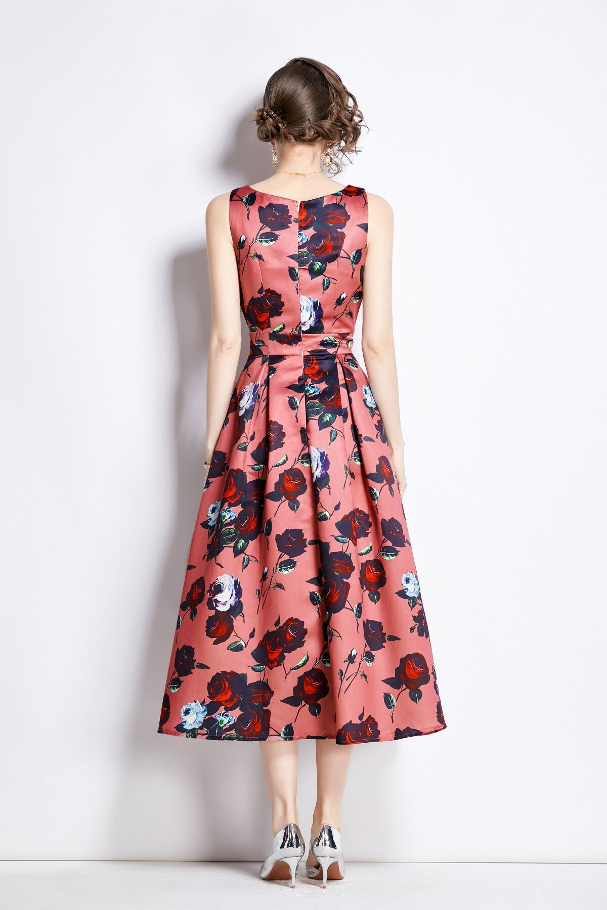 Sleeveless High Waisted Structured Cut A Line Dress