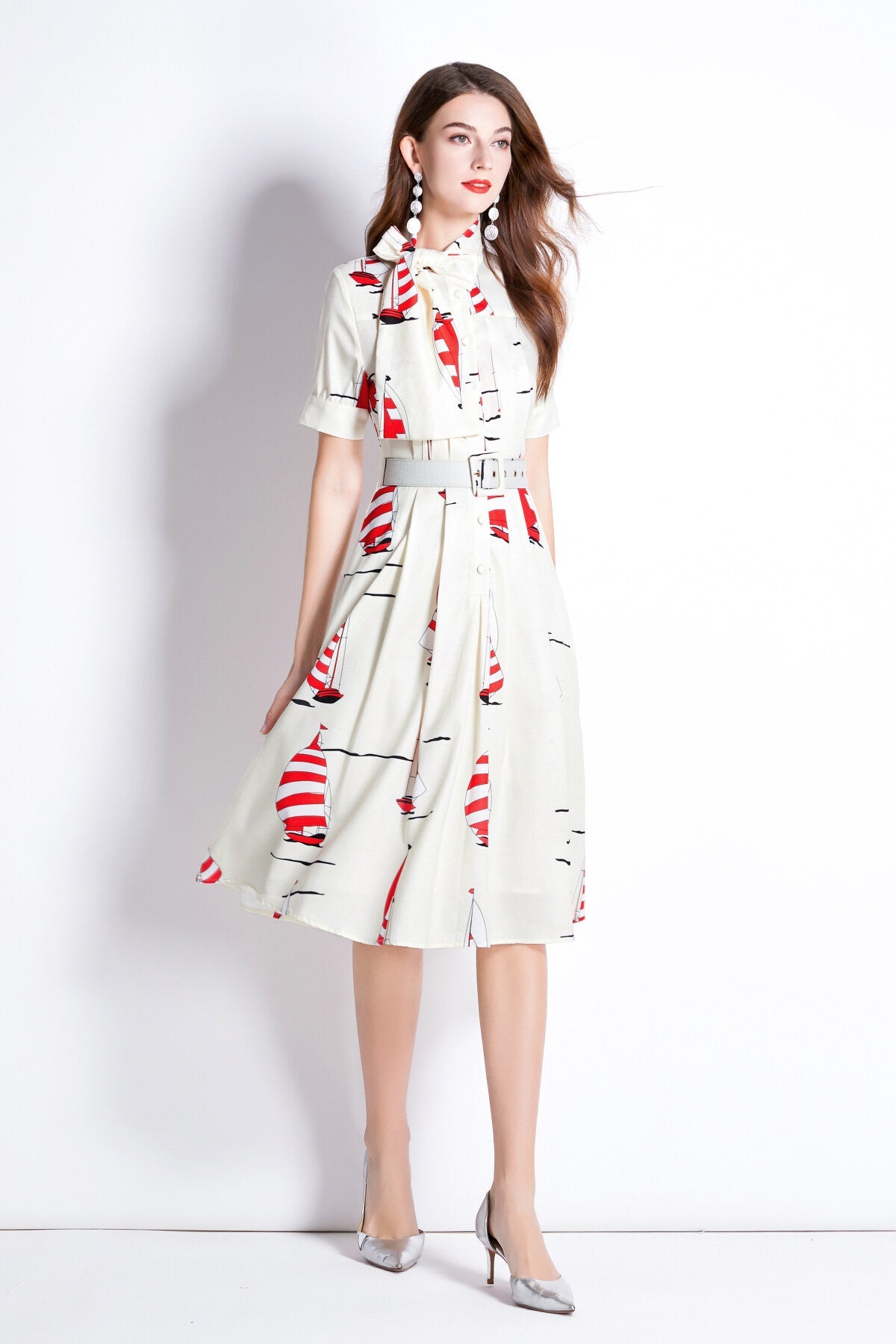 Slim Fit Flattering Sailing French White Flared Dress