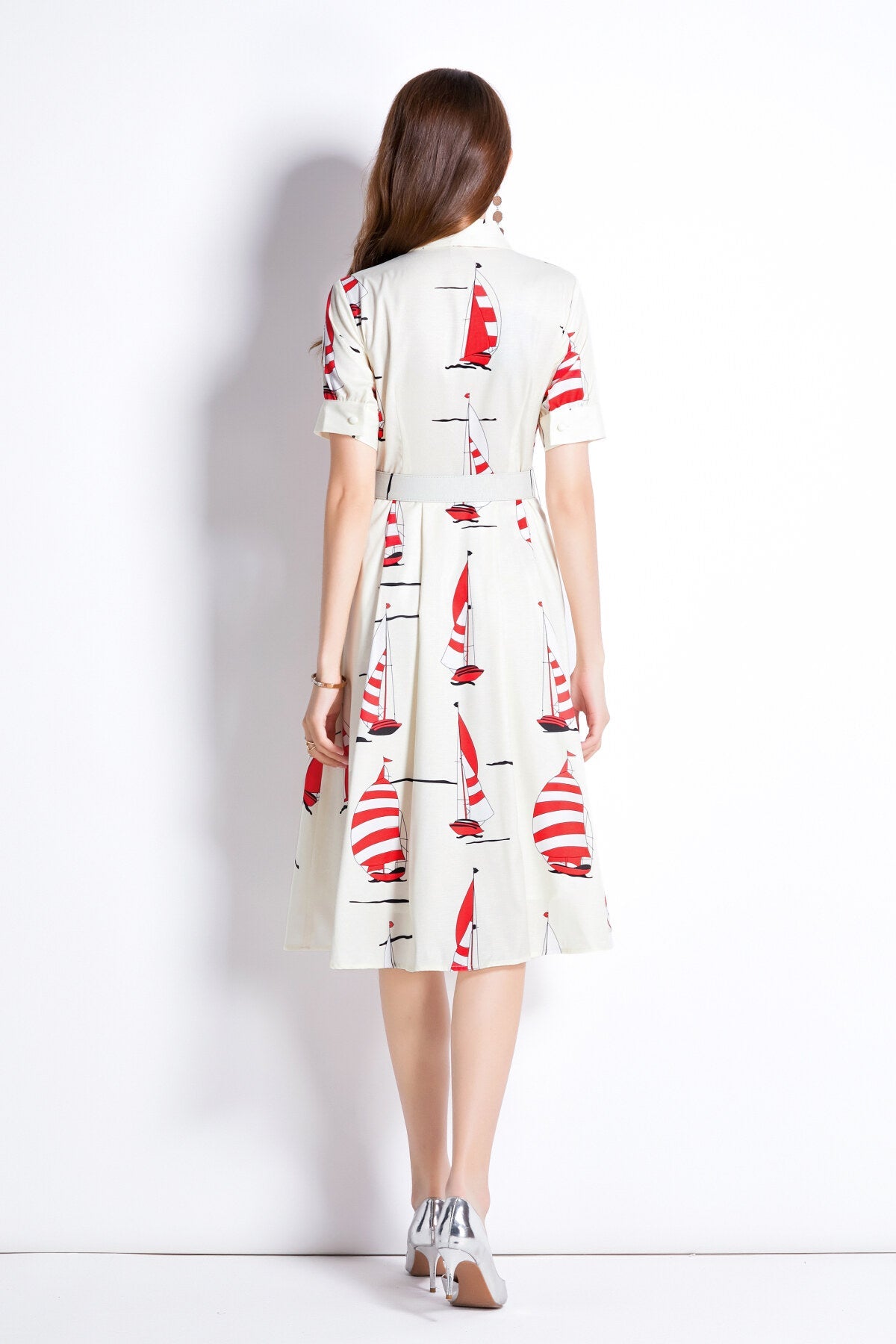 Slim Fit Flattering Sailing French White Flared Dress