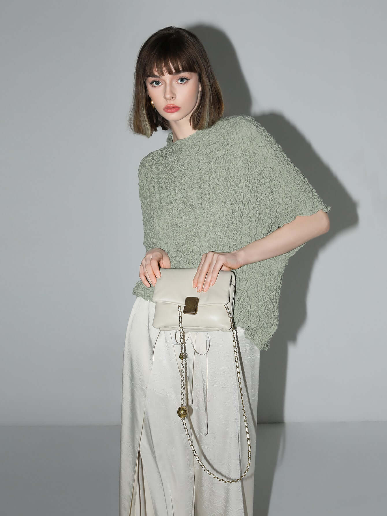 Textured Pleated Knit Batwing Top
