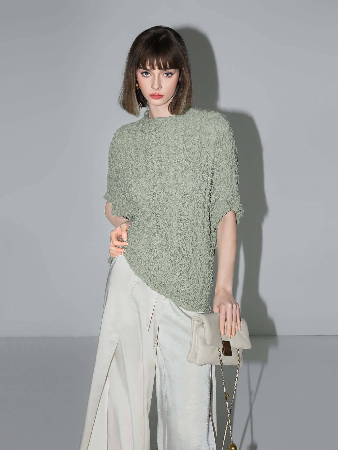 Textured Pleated Knit Batwing Top