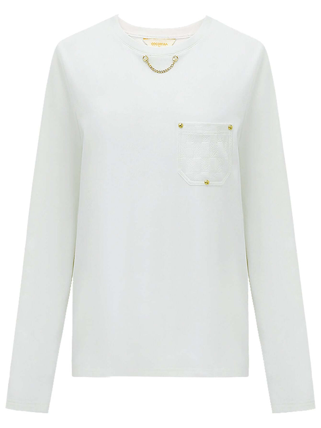 White Long Sleeved Tee with Neck Chain