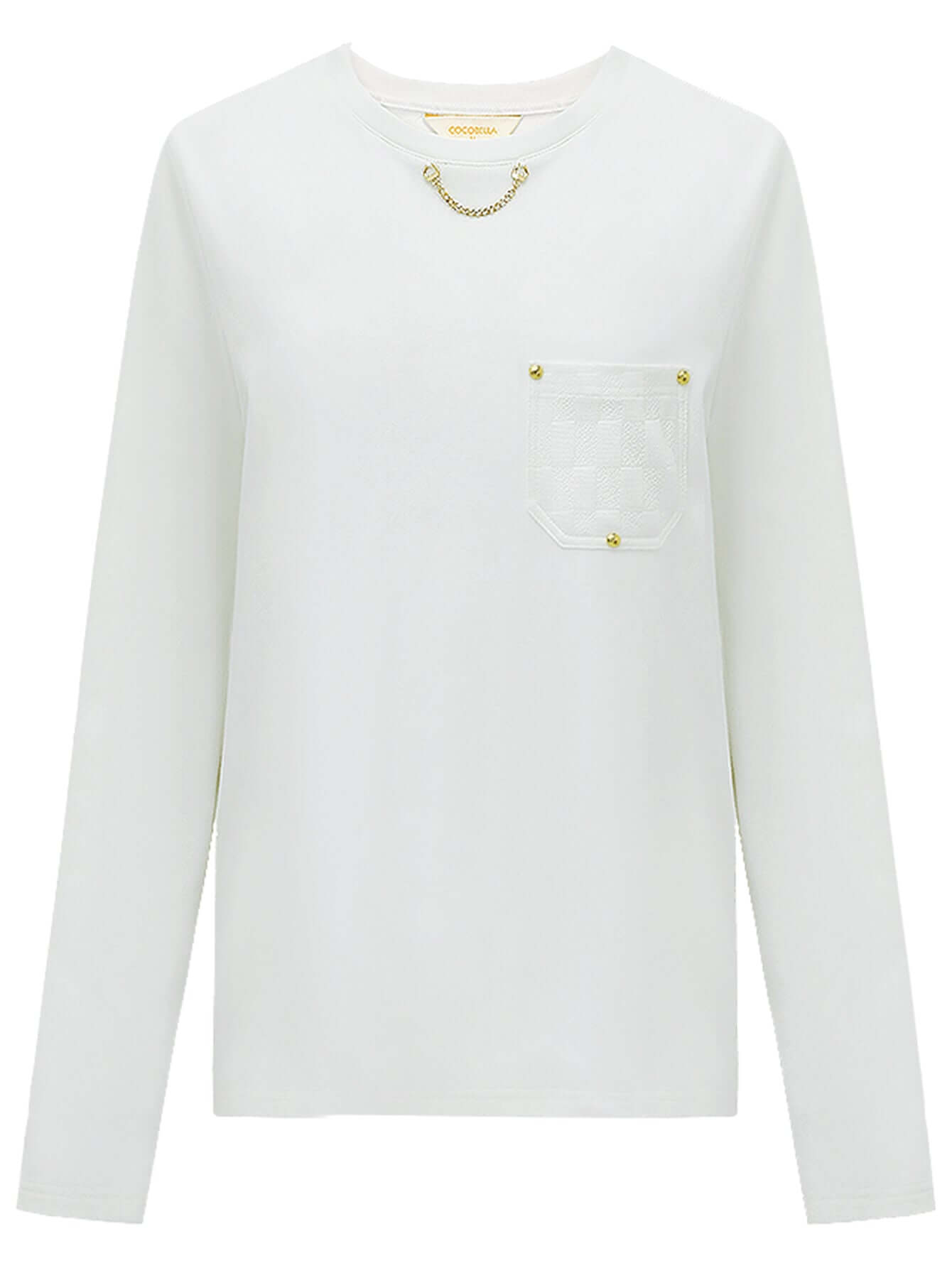 White Long Sleeved Tee with Neck Chain