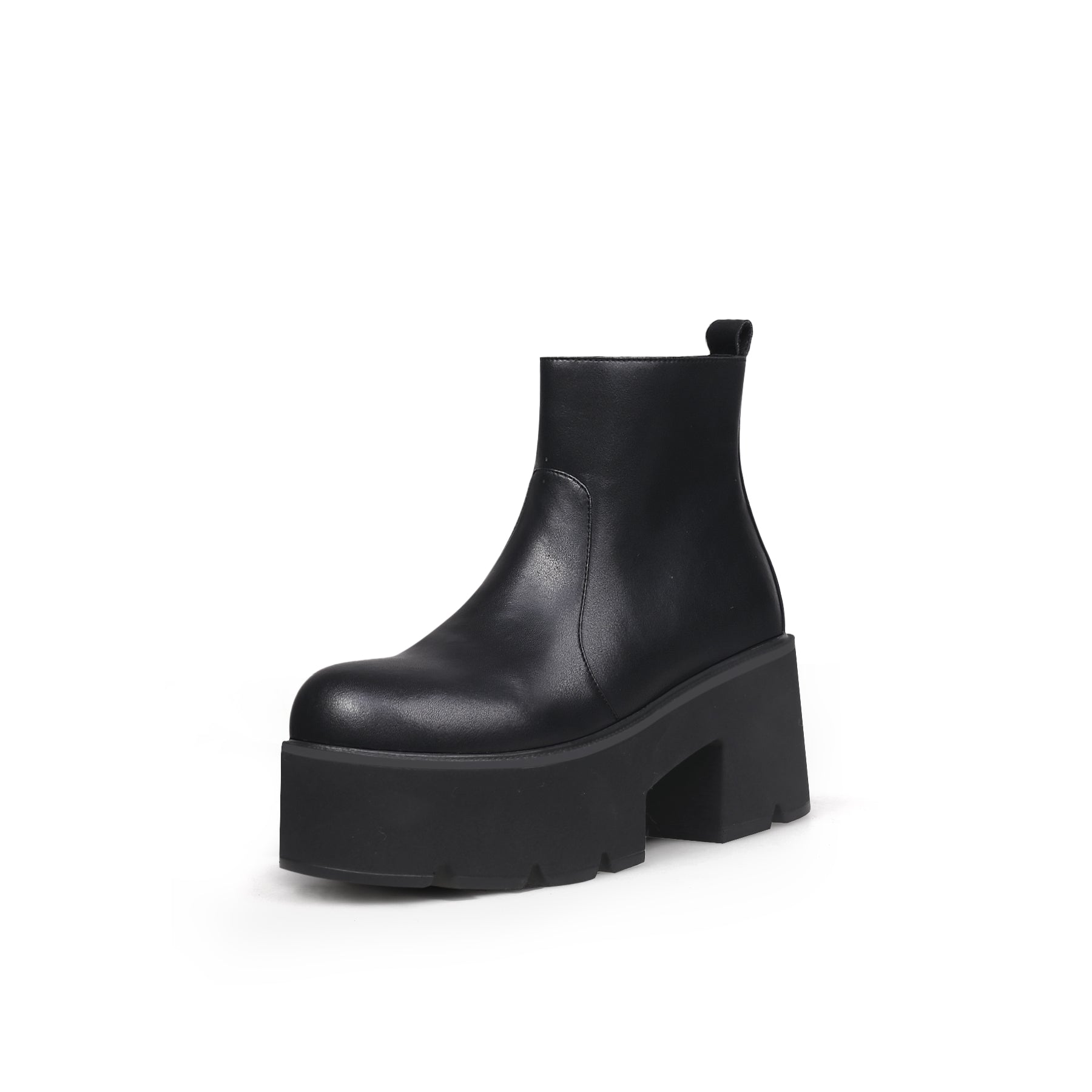 Zipped Thick Heel Black Platform Boots