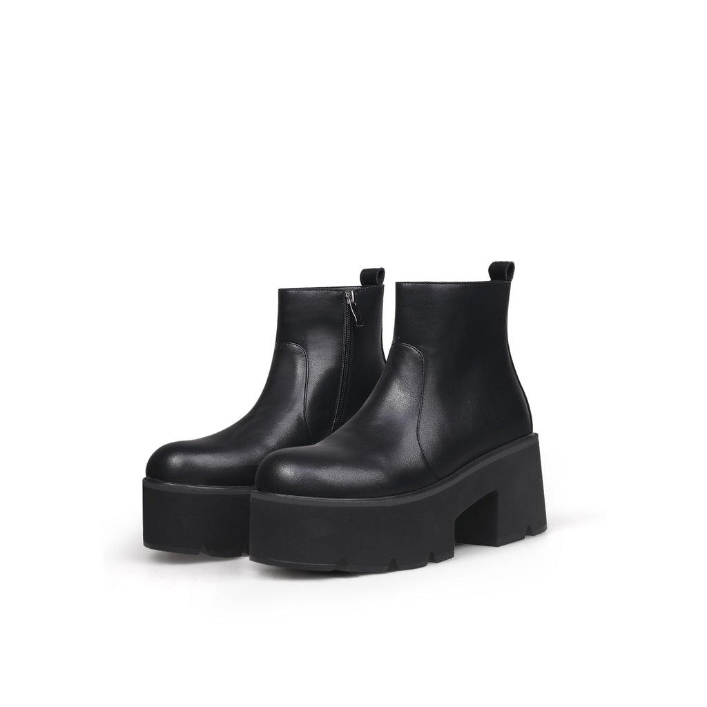 Zipped Thick Heel Black Platform Boots